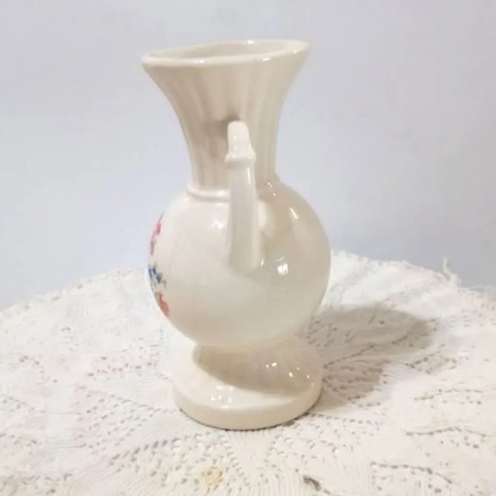 1943 Royal Copley Floral Vase with Handles Vintage Mid Century Ceramic Deco